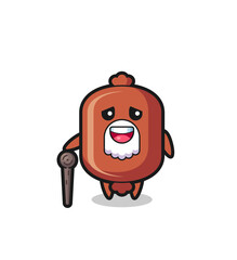 Sticker - cute sausage grandpa is holding a stick