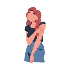 Sticker - Vaccination with Young Woman Character Holding Her Upper Arm After Being Vaccinated Vector Illustration