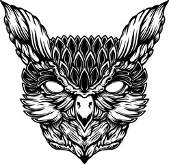 Poster - Illustration of owl head in engraving style. Design element for poster, card, banner, emblem, sign. Vector illustration