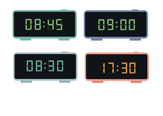 A set of digital clocks. Electronic numbers. Vector illustration.