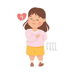 Canvas Print - Little Girl Feeling Heart Broken Demonstrating Vocabulary and Verb Studying Vector Illustration