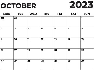 Wall Mural - October 2023 Black and White Monday Start Landscaped Monthly Planner
