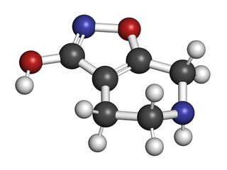 Sticker - Gaboxadol drug molecule, 3D rendering.