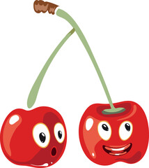 Canvas Print - Funny cherry pair characters. Cartoon berry mascot