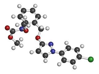 Wall Mural - Pyraclostrobin fungicide molecule, 3D rendering.