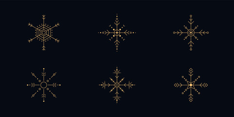 Wall Mural - snowflake line art. abstract minimal boho linear symbols. celestial mystic element. vector line art 