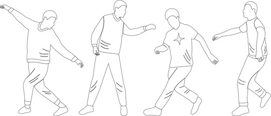 men dancing sketch ,contour on white background isolated vector