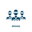 brigade icon from army and war collection. Filled brigade, emergency, safety glyph icons isolated on white background. Black vector brigade sign, symbol for web design and mobile apps