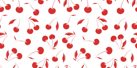 Wall Mural - Red and white cherry background, seamless repeat pattern