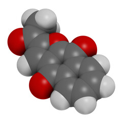 Sticker - Napabucasin cancer drug molecule, 3D rendering.