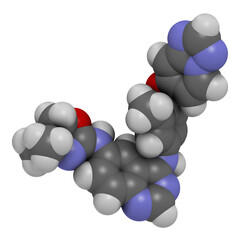 Wall Mural - Tucatinib cancer drug molecule, 3D rendering.