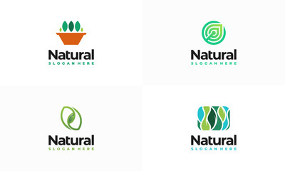 Wall Mural - set of nature leaf organic logo concept, herbal logo symbol vector, agriculture logo designs templat