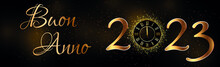 Carta O Banner Per Un Felice Anno Nuovo 2023 In Oro Con Un Orologio Nel Numero 0 Su Uno Sfondo Sfumato Marrone Nero