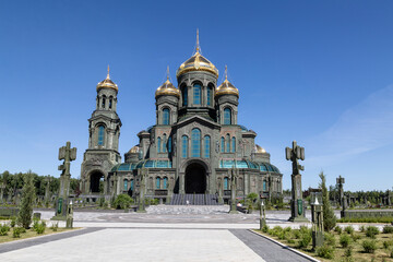 Sticker - View of the Main Temple of the Armed Forces of the Russian Federation. church of the Resurrection. Located in Patriot Park. Odintsovsky district of the Moscow region. Russia