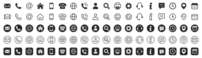 contact icon set. thin line contact icons set. contact symbols - phone, mail, fax, info, e-mail, sup