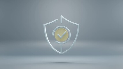 Fototapete - Beautiful abstract Security Shield with yellow light symbol icons on a blue background. 3d rendering illustration. Background pattern for design. Online Shopping. Loops video.