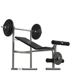 3D rendering illustration of a weight bench gym equipment