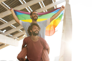 Wall Mural -  Happy couple with a pride flag. LGBT community