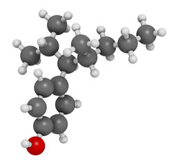 Poster - Nonylphenol endocrine disruptor molecule (one isomer shown), 3D rendering.