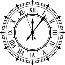 Vintage Watch Face Monochrome Black Line Vector Retro Clock With Roman Numerals And Arrows