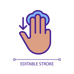 Poster - Three finger touch downwards gesture pixel perfect RGB color icon. Swipe down. Electronic device control. Touchscreen. Silhouette symbol on white space. Solid pictogram. Vector isolated illustration