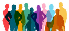 Inclusive Business Group As Silhouettes In Rainbow Colors