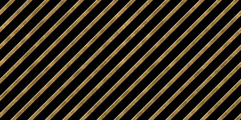 Wall Mural - Seamless golden diagonal stripes pattern. Vintage gold leaf plated relief sculpture on dark black background. Modern elegant metallic luxury backdrop. Maximalist gilded age wallpaper 3D rendering.