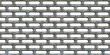 Seamless isolated perforated metal catwalk background texture. Tileable rough grungy silver grey industrial steel pill shaped floor grate, grille or mesh repeat pattern. 3D rendering..