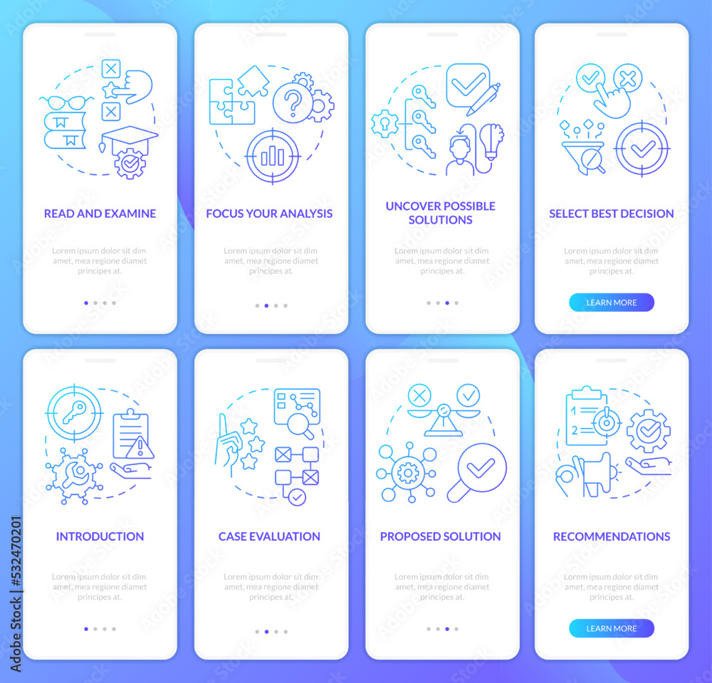 Case study structure and draft blue gradient onboarding mobile app ...