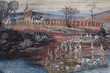 Old wall paintings from 1930 tell the story of Thai literature. Written on the wall of Wat Phra Kaew Bangkok, Thailand Open for tourists to visit and take photos on December 22, 2020