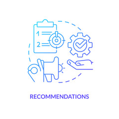 Recommendations blue gradient concept icon. Learn possible solutions. Case drafting process abstract idea thin line illustration. Isolated outline drawing. Myriad Pro-Bold font used