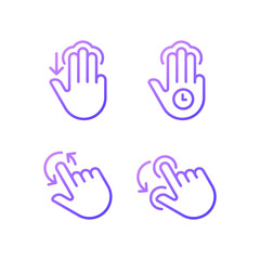 Poster - Multi touch control gradient linear vector icons set. Three finger tap and hold. Rotation function. Touchscreen. Thin line contour symbol designs bundle. Isolated outline illustrations collection