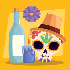 Canvas Print - dia de los muertos skull with wine