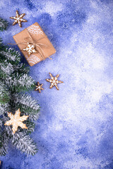 Poster - Christmas gift boxes on blue background