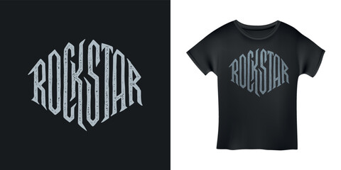 Rockstar word t-shirt design typography. Creative hand drawn lettering art. Rock related text. Vector vintage illustration.