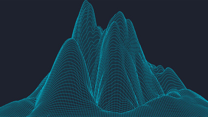 Wall Mural - Abstract digital landscape. Wireframe landscape background. Digital landscape for presentations. 3d futuristic vector illustration.