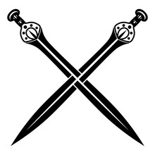 Scandinavian Viking Design. Two Crossed Battle Viking Swords, Vector Icon IIllustration
