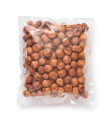 Sticker - Top view of shelled hazelnuts in transparent plastic bag