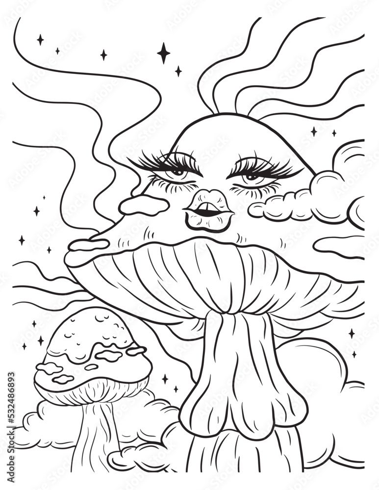 Mushroom stoner coloring page. Vector coloring for adults Stock Vector ...