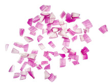Red Onion Slices Isolated On A White Background, Top View.
