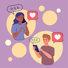 Sticker - couple with smartphones loving chat