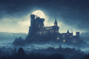 Canvas Print - A mighty castle in the moonlight. 