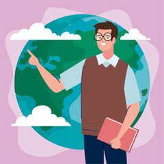 Poster - male teacher with earth planet