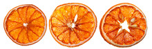 Dried Orange Slices On An Isolated White Background. Front View.