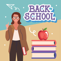 Wall Mural - back to school lettering with female teacher