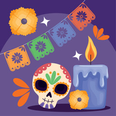 Canvas Print - dia de los muertos skull with garlands hanging