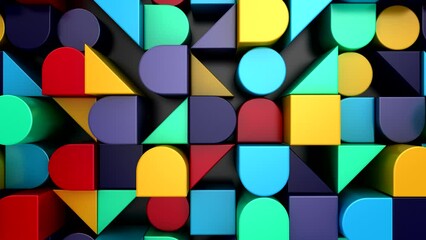 Background of Geometric Shapes. Abstract motion, loop, 3d rendering, 4k resolution
