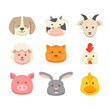cute farm animals head collection, farm animals head vector illustration