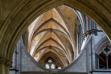 Sticker - architectural detail of flowing curves and arches in Early English Gothic style inside the historic Salisbury Cathedral