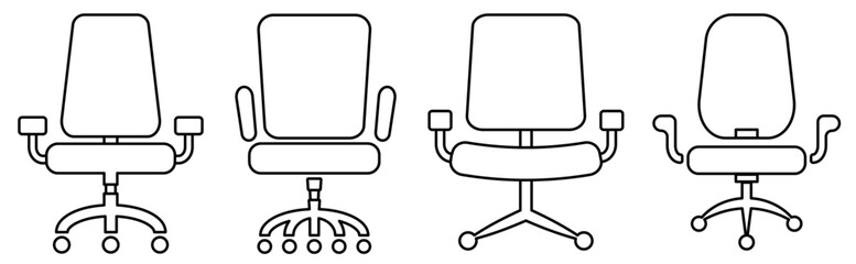 Office chair outline icon set. Vector illustration isolated on white background